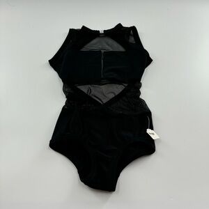 Details Dancewear Black Bodysuit – Size Small, Mesh & Open Back – NWT